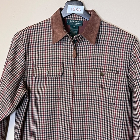 Lauren Ralph Lauren Worsted Wool Zip Check Shacket Shirt - Women's Size PP - Tan - Picture 2 of 9